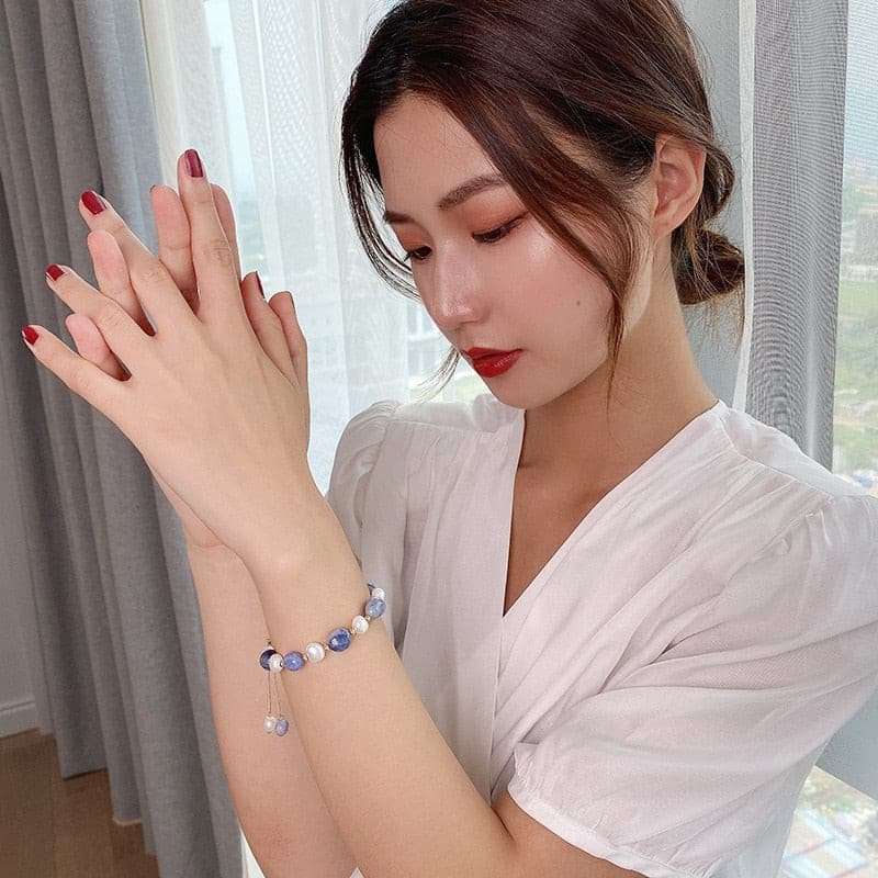 Natural Freshwater Pearl Bracelet With Irregular Blue Crystal Bracelets Gifting By Julia M