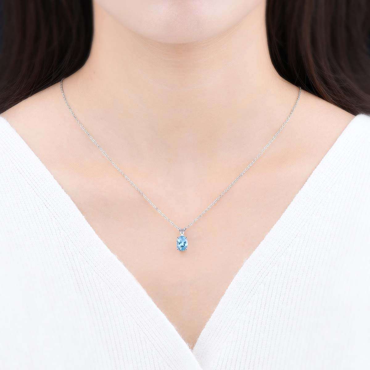 Natural Sky Blue Topaz 14K Real White Gold Pendant Necklaces gifting by julia m