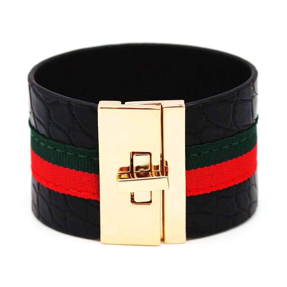 Red Green Ribbon Leather Bracelets leather bracelet red green ribbon wide gifting by julia m