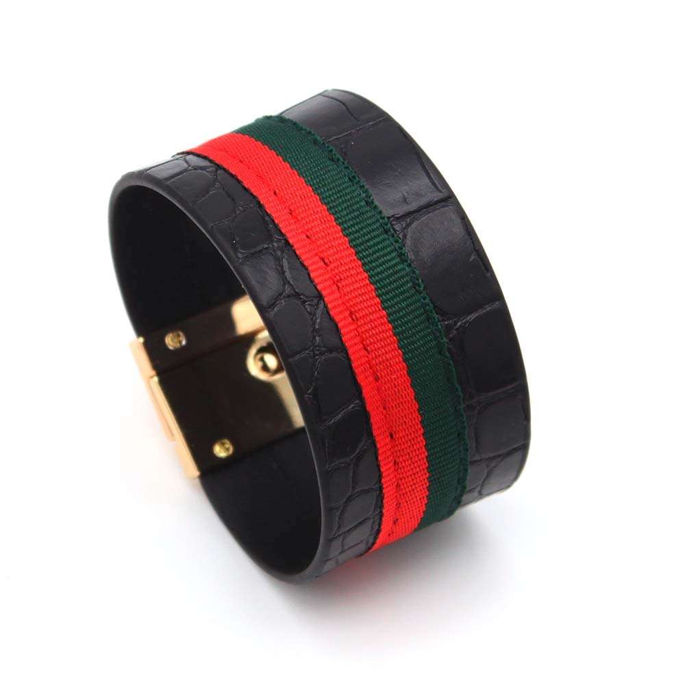 Red Green Ribbon Leather Bracelets leather bracelet red green ribbon wide gifting by julia m
