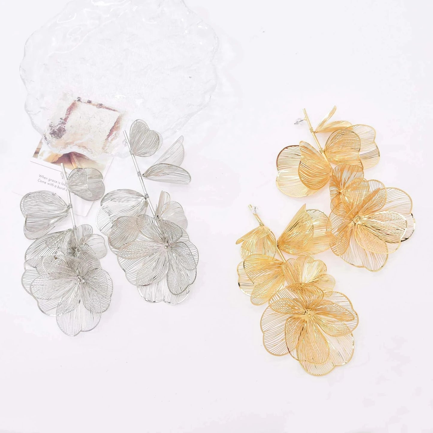 Romantic Sweet and Fashionable Alloy Hollow Petal Long Earrings Bridal Party Wedding Jewelry Gifts Gifting By Julia M