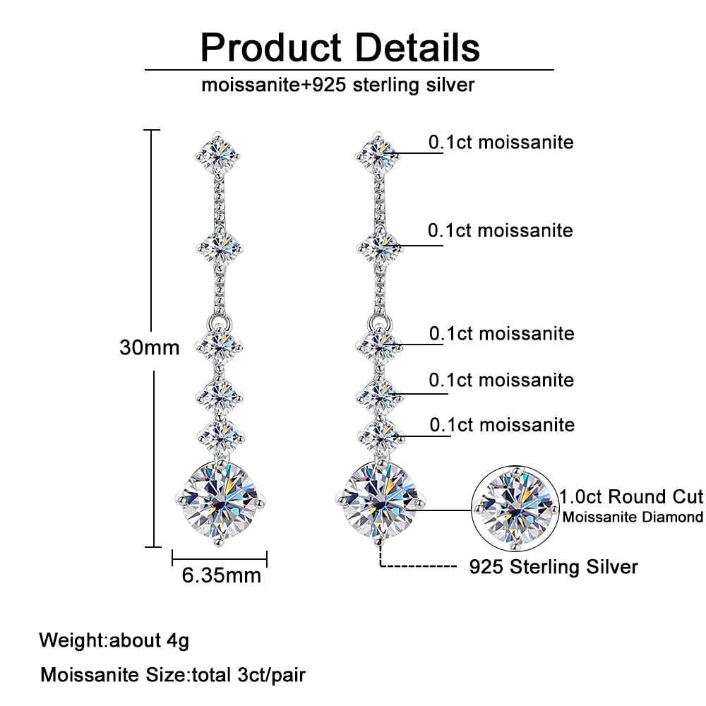 S925 Silver Full Moissanite Drop Earrings Earrings gifting by julia m