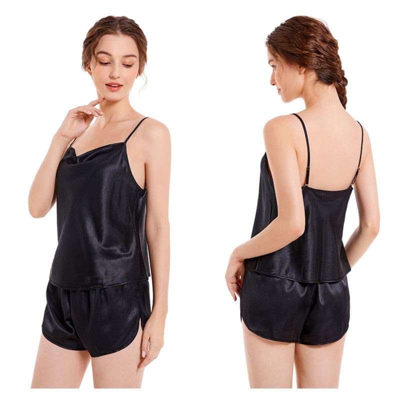 Satin Cami Top and Shorts Pajama Set Pajamas gifting by julia m black S
