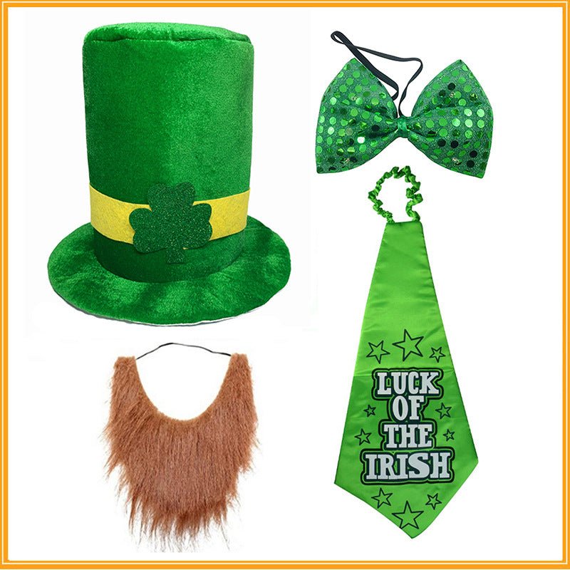 St Patrick's Day Green Hat with Beard and Bow Tie Costume Set Hat Gifting by Julia M Hat3