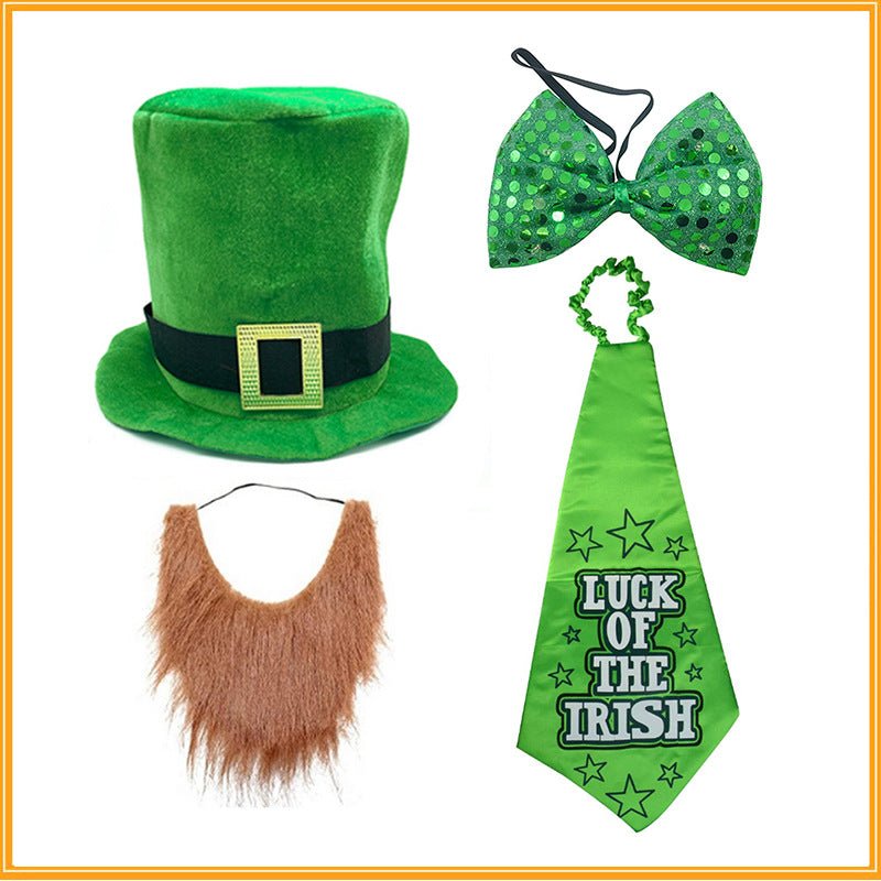 St Patrick's Day Green Hat with Beard and Bow Tie Costume Set Hat Gifting by Julia M Hat1