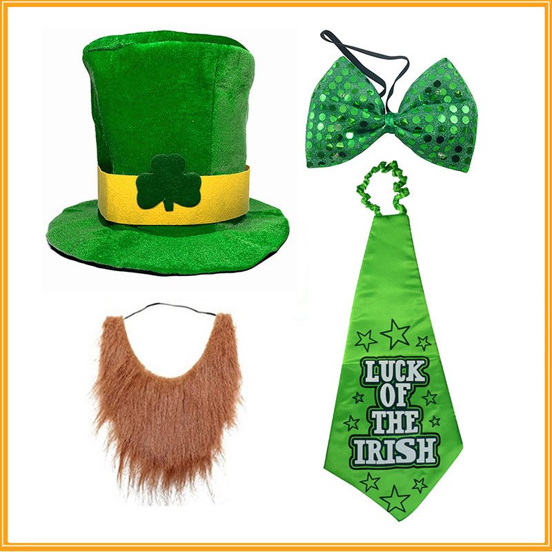 St Patrick's Day Green Hat with Beard and Bow Tie Costume Set Hat Gifting by Julia M Hat2