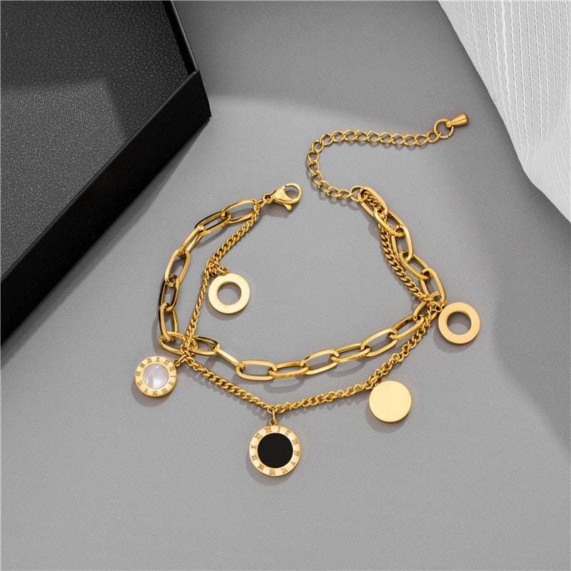 Stainless Steel Enamel Roman Numerals Necklace Bracelet Set necklace bracelet set Gifting By Julia M B465