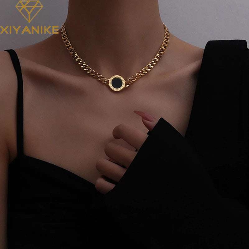 Stainless Steel Enamel Roman Numerals Necklace Bracelet Set necklace bracelet set Gifting By Julia M