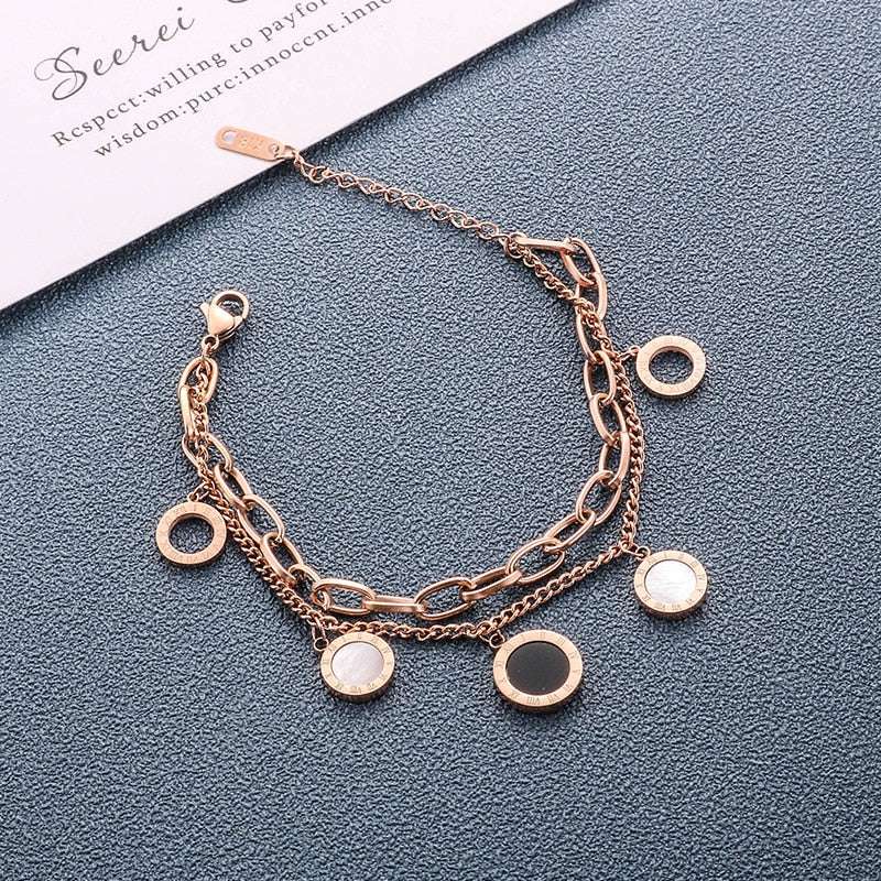 Stainless Steel Enamel Roman Numerals Necklace Bracelet Set necklace bracelet set Gifting By Julia M B466
