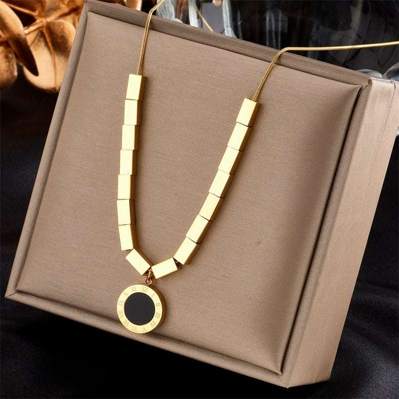 Stainless Steel Enamel Roman Numerals Necklace Bracelet Set necklace bracelet set Gifting By Julia M N1497