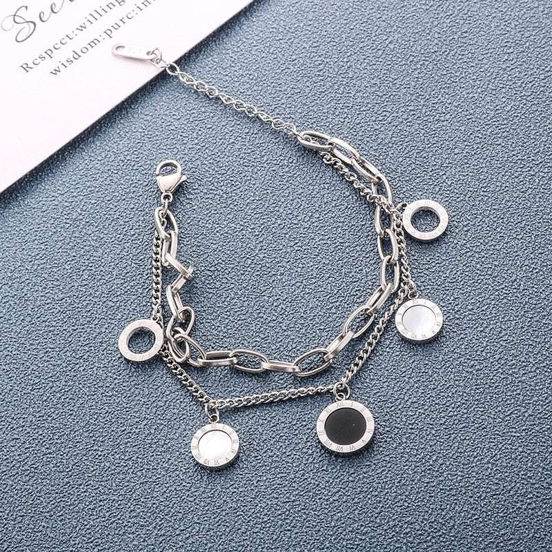 Stainless Steel Enamel Roman Numerals Necklace Bracelet Set necklace bracelet set Gifting By Julia M B467