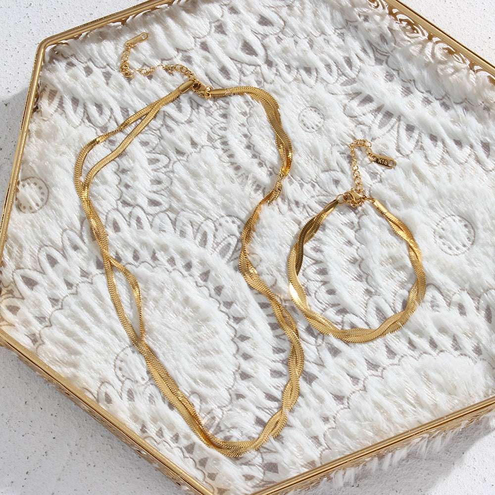 Stainless Steel Plated Braided Herringbone Jewelry Set Jewelry sets gifting by julia m
