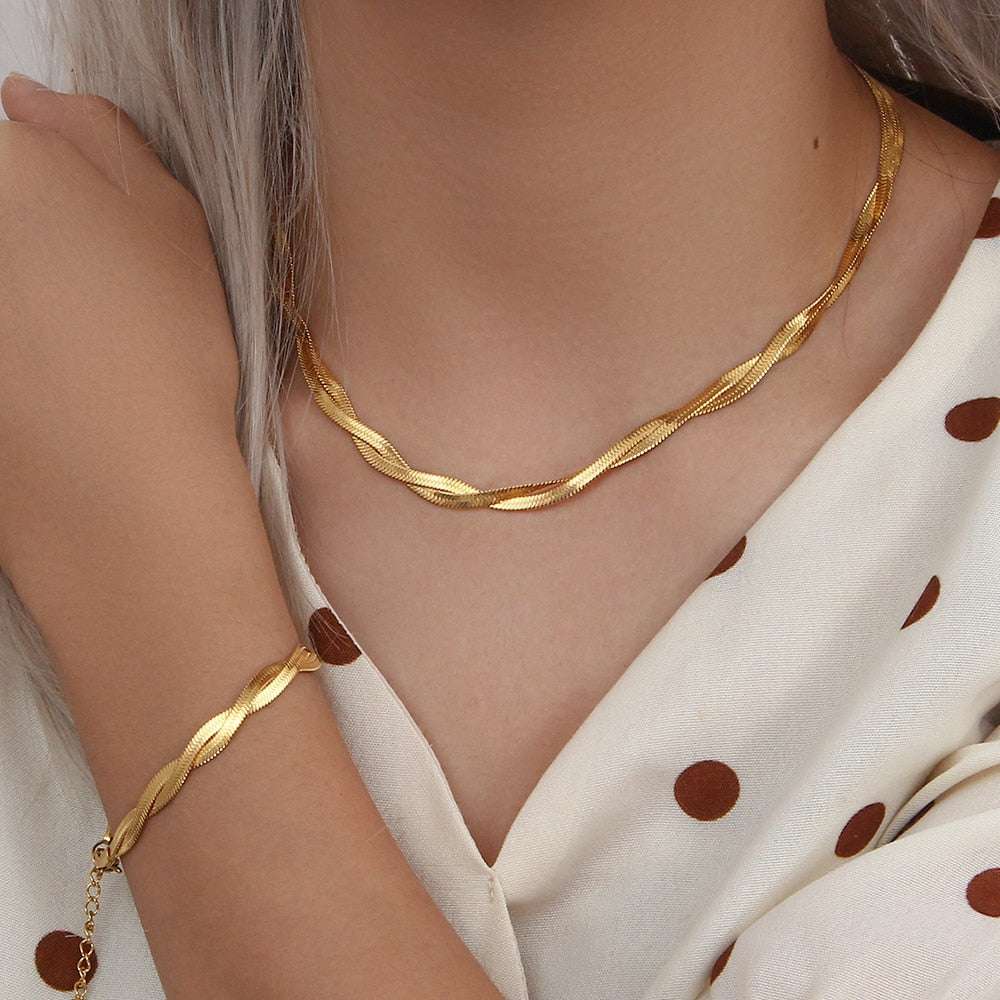 Stainless Steel Plated Braided Herringbone Jewelry Set Jewelry sets gifting by julia m A Set 1 China