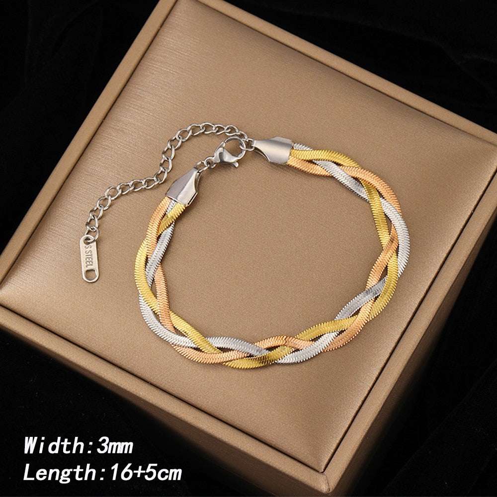 Stainless Steel Plated Braided Herringbone Jewelry Set Jewelry sets gifting by julia m