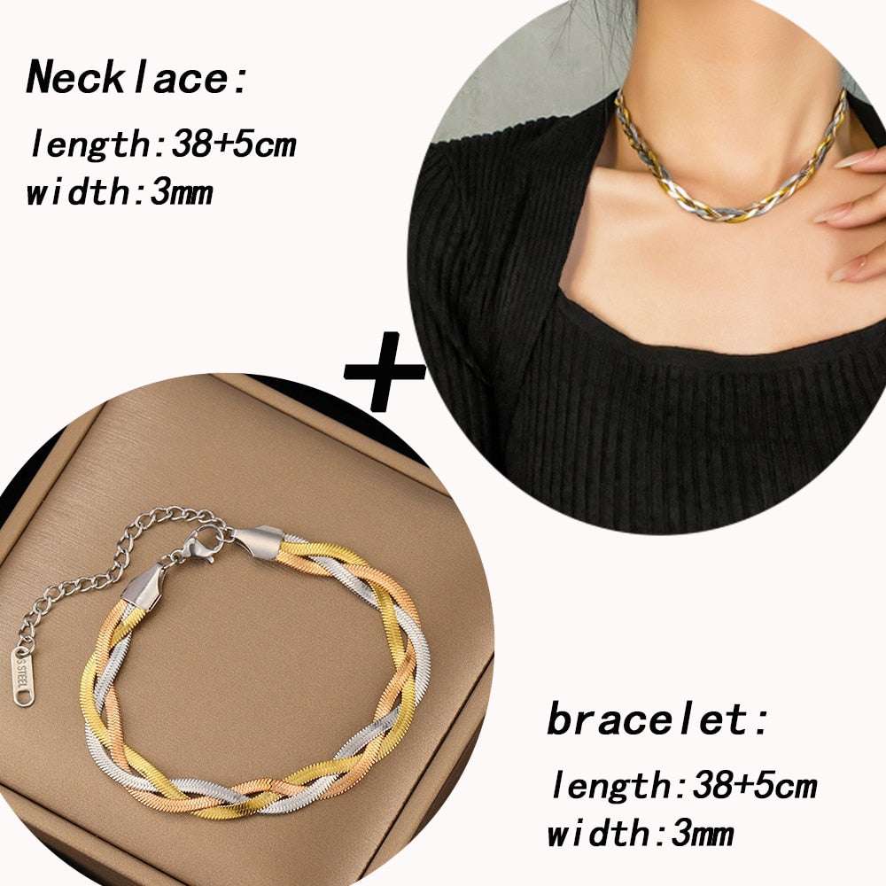 Stainless Steel Plated Braided Herringbone Jewelry Set Jewelry sets gifting by julia m A Set 2 China