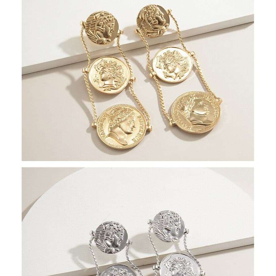 Vintage Punk Coin Pendant Drop Earrings Earrings Gifting By Julia M