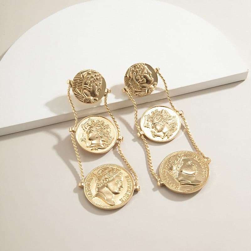 Vintage Punk Coin Pendant Drop Earrings Earrings Gifting By Julia M