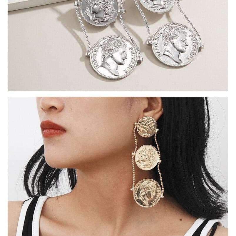 Vintage Punk Coin Pendant Drop Earrings Earrings Gifting By Julia M