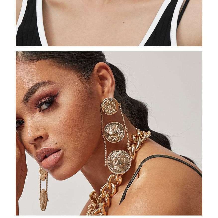 Vintage Punk Coin Pendant Drop Earrings Earrings Gifting By Julia M