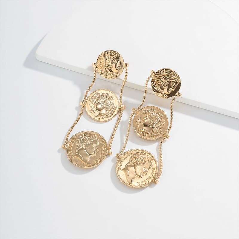 Vintage Punk Coin Pendant Drop Earrings Earrings Gifting By Julia M