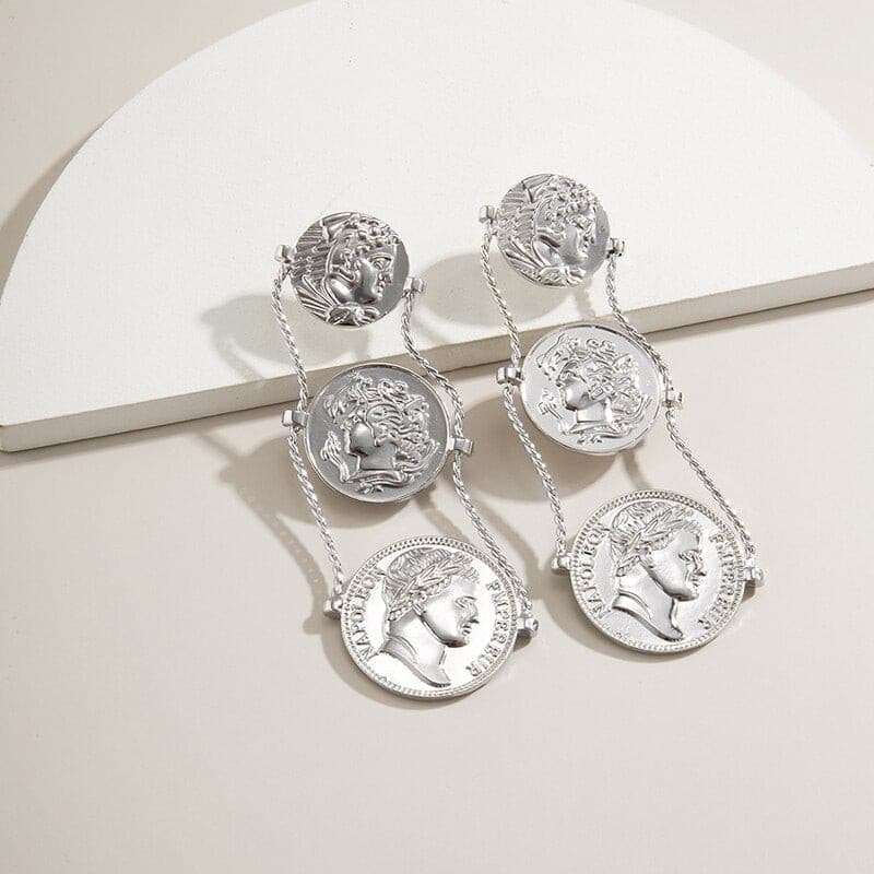 Vintage Punk Coin Pendant Drop Earrings Earrings Gifting By Julia M
