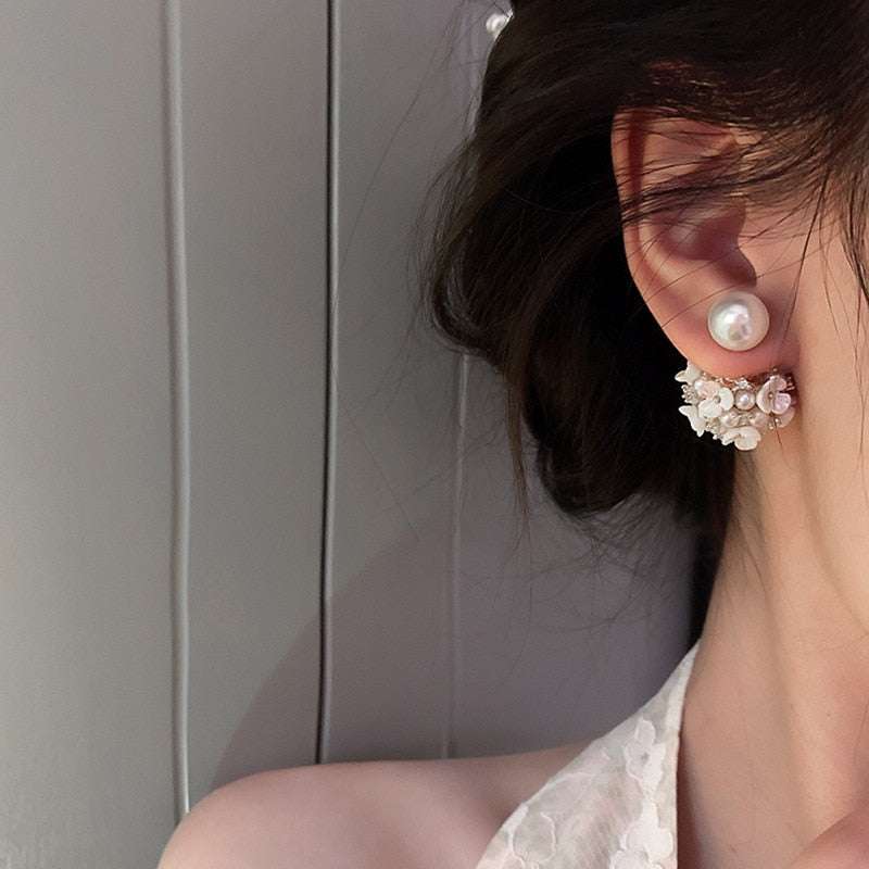 White Shell Flower Pearl Stud Earrings Earrings Gifting By Julia M