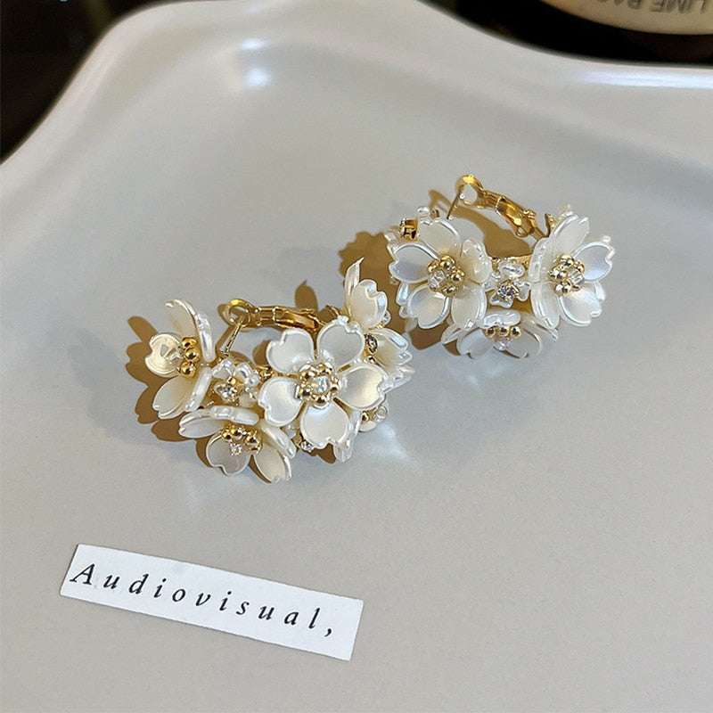 White Shell Flower Pearl Stud Earrings Earrings Gifting By Julia M B