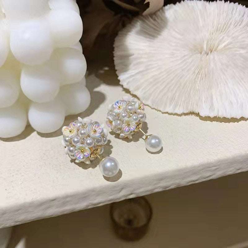 White Shell Flower Pearl Stud Earrings Earrings Gifting By Julia M