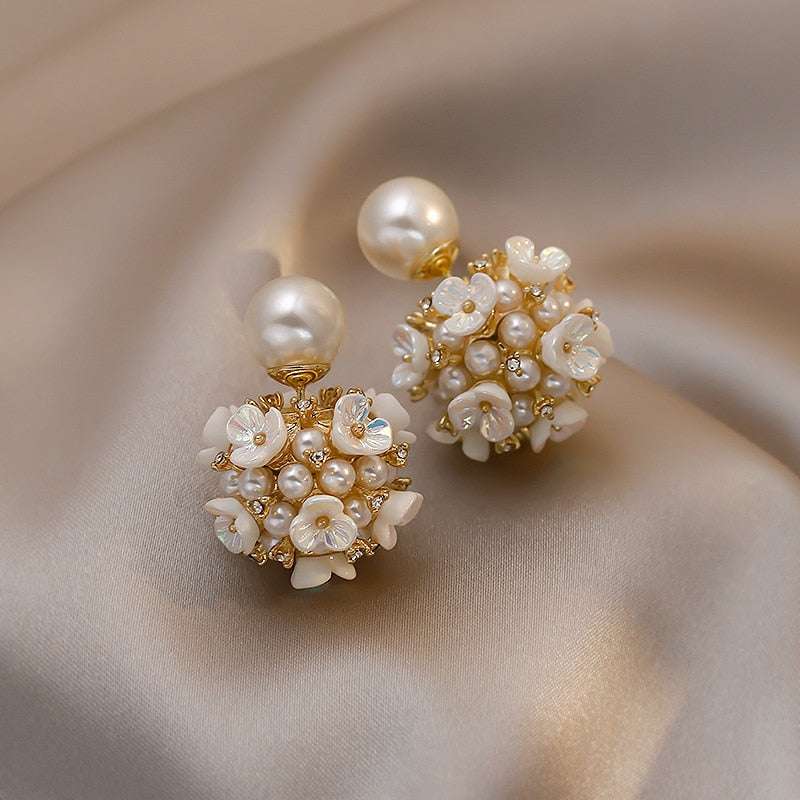 White Shell Flower Pearl Stud Earrings Earrings Gifting By Julia M