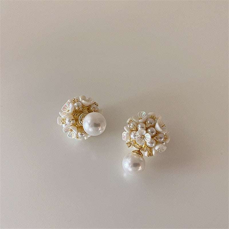 White Shell Flower Pearl Stud Earrings Earrings Gifting By Julia M