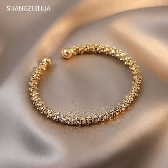 White Shellfish Geometric Overlap Open Bangle Bracelets Gifting By Julia M