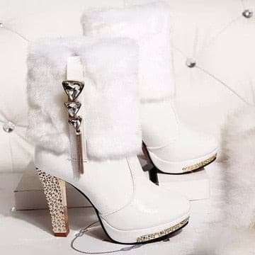 Wild Super High Heel Rhinestone Thick Snow Boots shoes gifting by julia m White 5