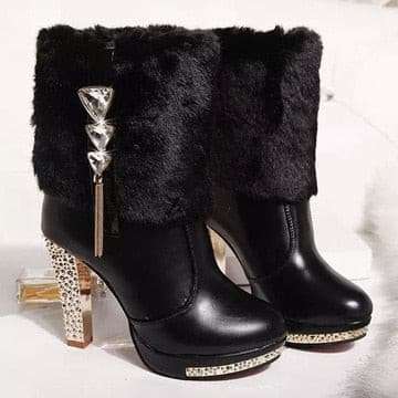 Wild Super High Heel Rhinestone Thick Snow Boots shoes gifting by julia m Black 5
