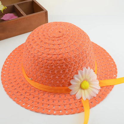 Children's Floral Straw Beach Hat Set 🌸 beach summer hat set gifting by julia m 8--Hat  