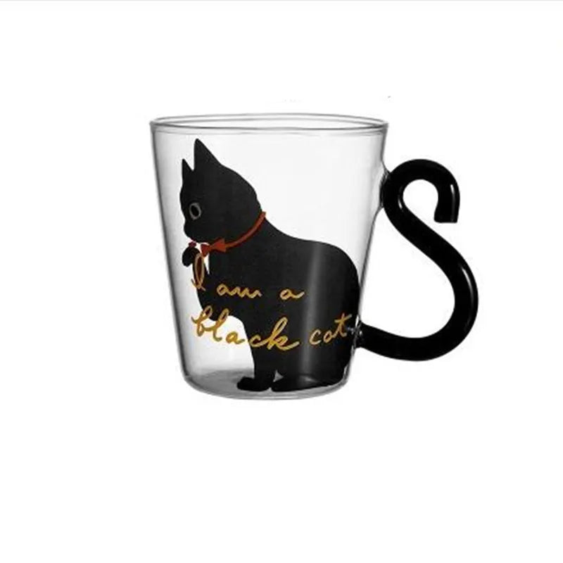 Cute Black Cat Glass Mug Set - 250ml Japanese Style Kawaii Gift Coffee Mugs Gifting By Julia M Black Cat 1 250ml