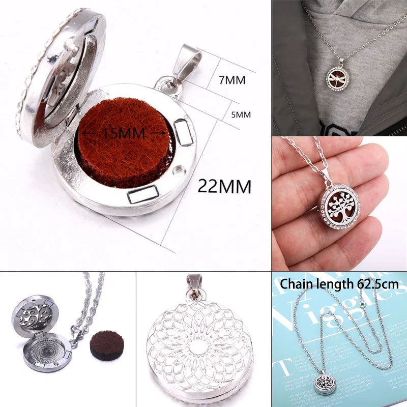 New Tree Of Life Aromatherapy Necklace Stainless Steel Essential Oil Diffuser Amulet Perfume Locket Pendant Women Jewelry Gift  gifting by julia m   