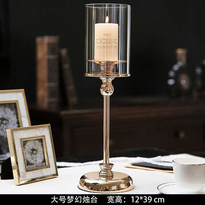 European-style home decoration dining table soft decoration hotel wedding candle holder light luxury gold Candlestick 