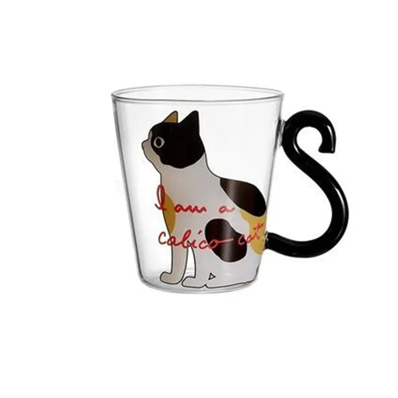 Cute Black Cat Glass Mug Set - 250ml Japanese Style Kawaii Gift