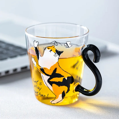 Cute Black Cat Glass Mug Set - 250ml Japanese Style Kawaii Gift Coffee Mugs Gifting By Julia M Yellow Cat 250ml