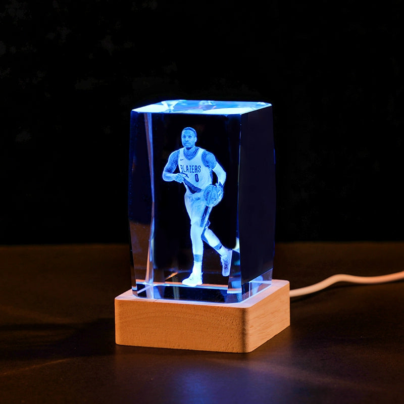 Luminous Crystal Brothers James Harden Kobe Ornaments  gifting by julia m Lilard + color light wood base (gift bag)  