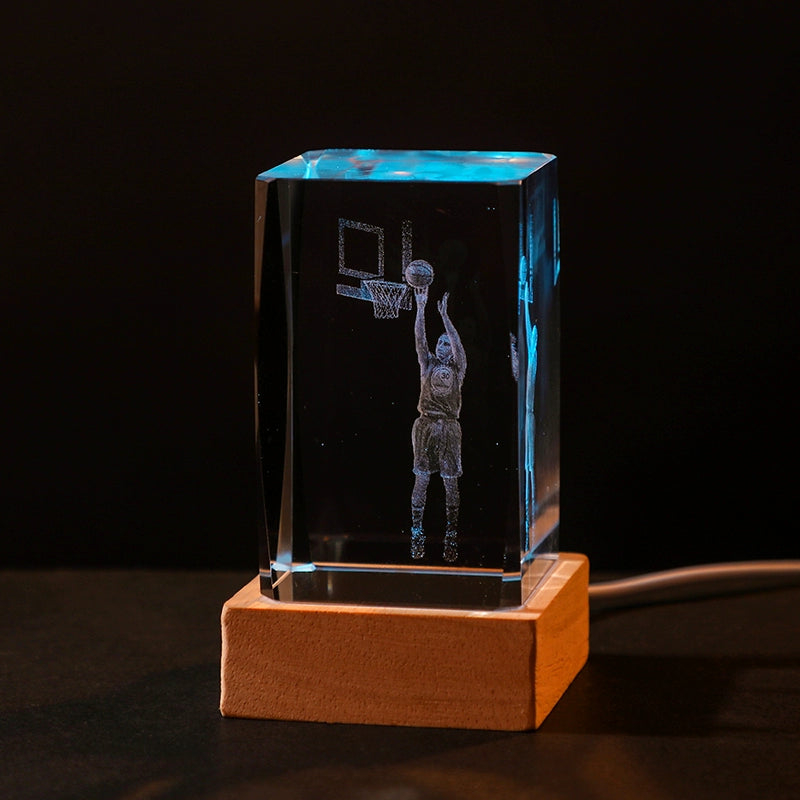 Luminous Crystal Brothers James Harden Kobe Ornaments  gifting by julia m Curry + color light wooden base (gift bag)  