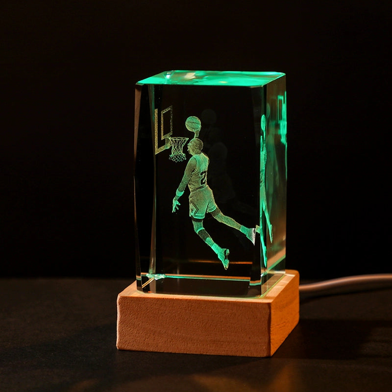 Luminous Crystal Brothers James Harden Kobe Ornaments  gifting by julia m Jordan + color light wooden base (gift bag)  