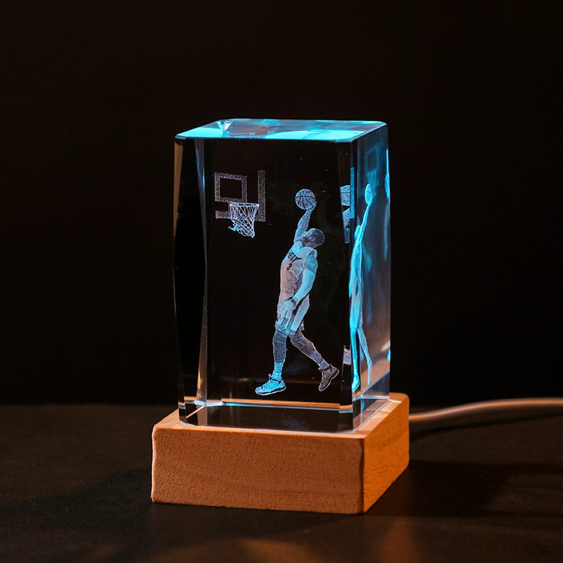 Luminous Crystal Brothers James Harden Kobe Ornaments  gifting by julia m Wade + color light wooden base (gift bag)  