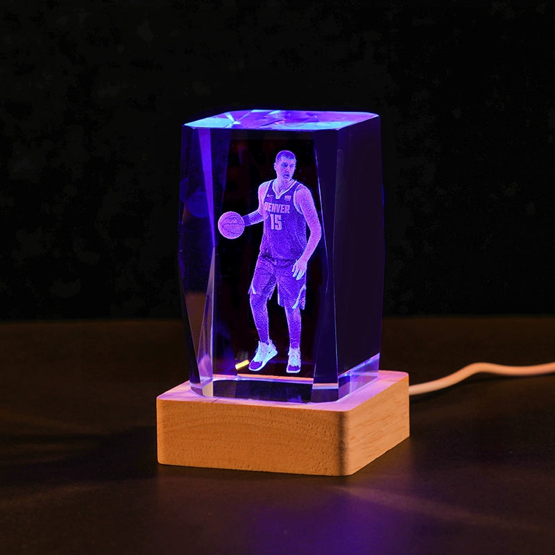 Luminous Crystal Brothers James Harden Kobe Ornaments  gifting by julia m Jokic + color light wood base (gift bag)  