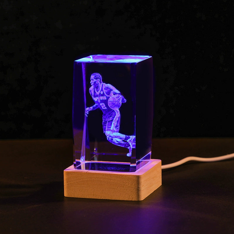 Luminous Crystal Brothers James Harden Kobe Ornaments  gifting by julia m Leonard + color light wooden base (gift bag)  