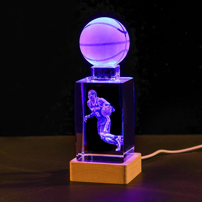 Luminous Crystal Brothers James Harden Kobe Ornaments  gifting by julia m Leonard + basketball + colorful wooden base (gift bag)  