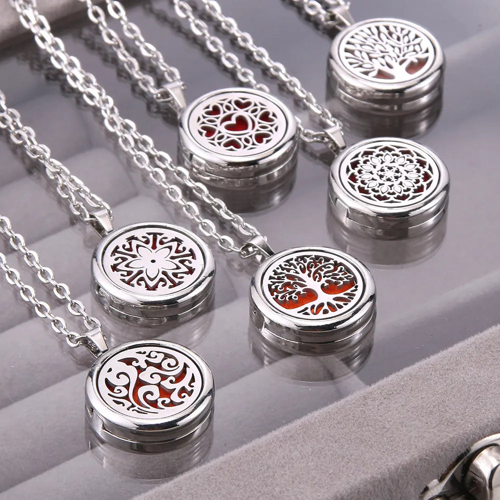 New Tree Of Life Aromatherapy Necklace Stainless Steel Essential Oil Diffuser Amulet Perfume Locket Pendant Women Jewelry Gift  gifting by julia m   