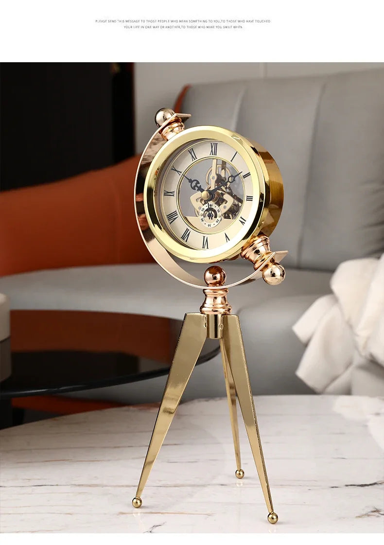 Gold Table Clock Luxury Metal Office Desk Clocks Aesthetic Tabletop Creative Quartz Desktop Clock Silent Home and Decoration  gifting by julia m   