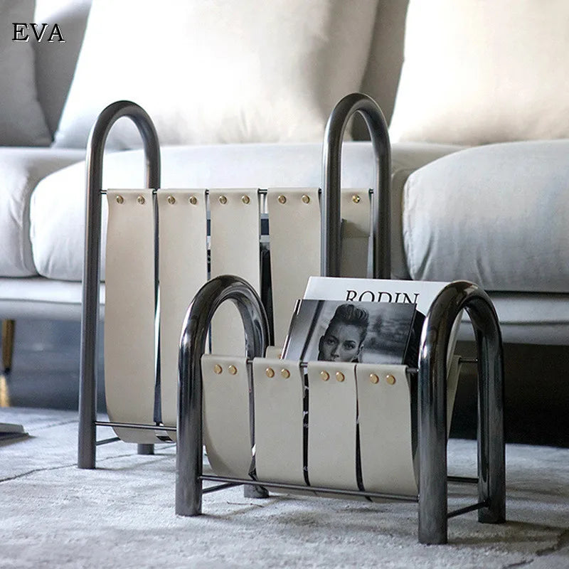 Modern Luxury Metal Leather Magazine Rack Bookshelf Home Decoration Ornaments Bookshelf Model Division Housewarming Gift  Gifting By Julia M   