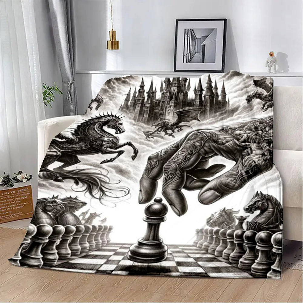 Chess Board Printed Blanket Picnic Blankets Warm Blanket Soft and Comfortable Blanket Home Travel Birthday Gift gifting by julia m 1531CS24831A4 76x102cm-Gai